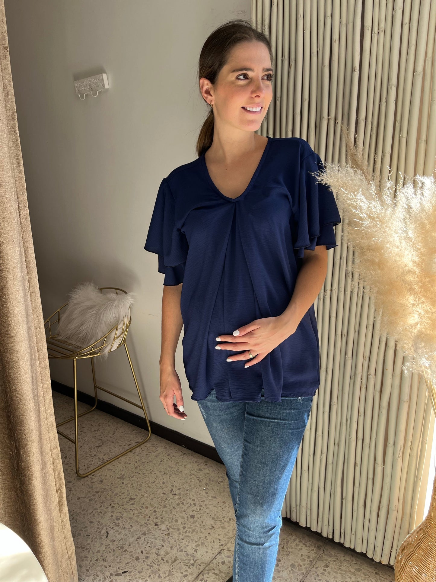 Blusa de lactancia/maternidad, azul Bertha