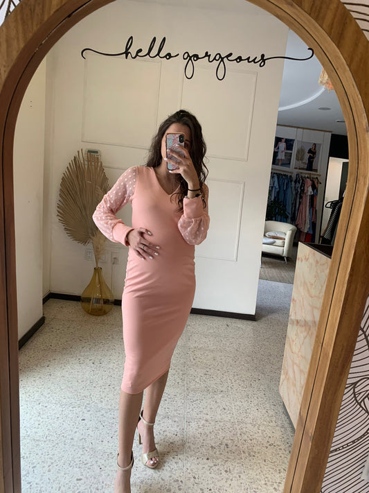 Vestido de maternidad, cuello V rosita bolitas en mangas