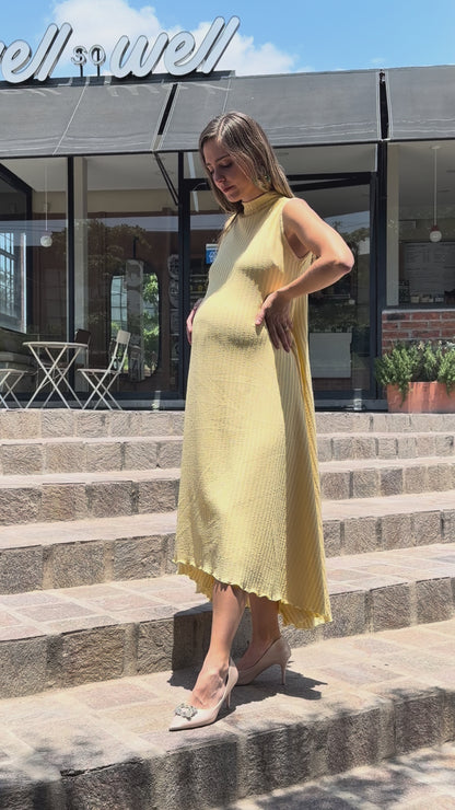 Vestido de maternidad Sonia, amarillo rayas textura CH