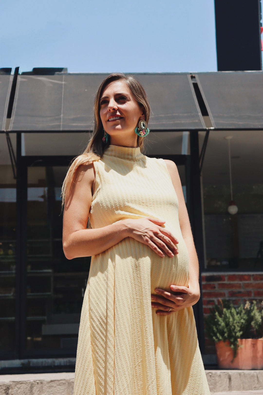 Vestido de maternidad Sonia, amarillo rayas textura CH