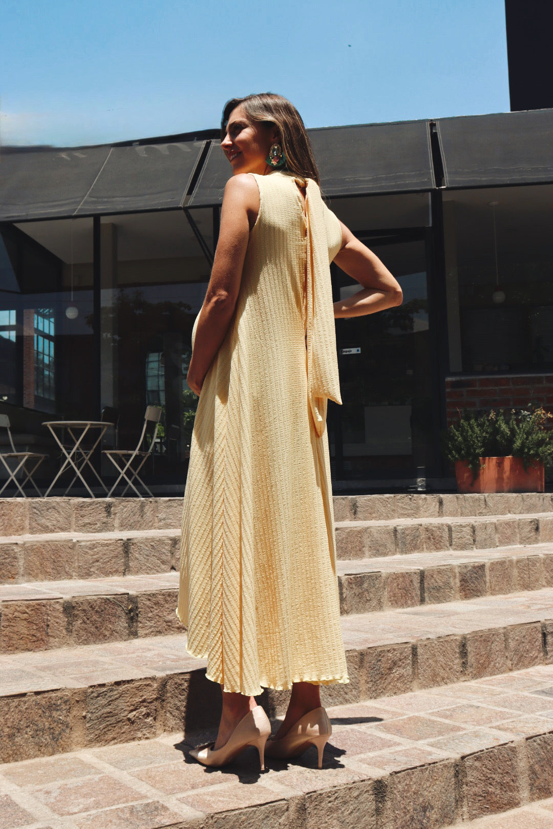 Vestido de maternidad Sonia, amarillo rayas textura CH