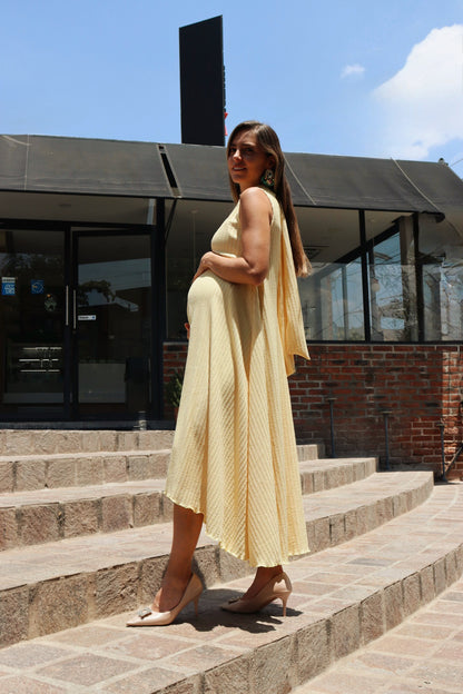 Vestido de maternidad Sonia, amarillo rayas textura CH